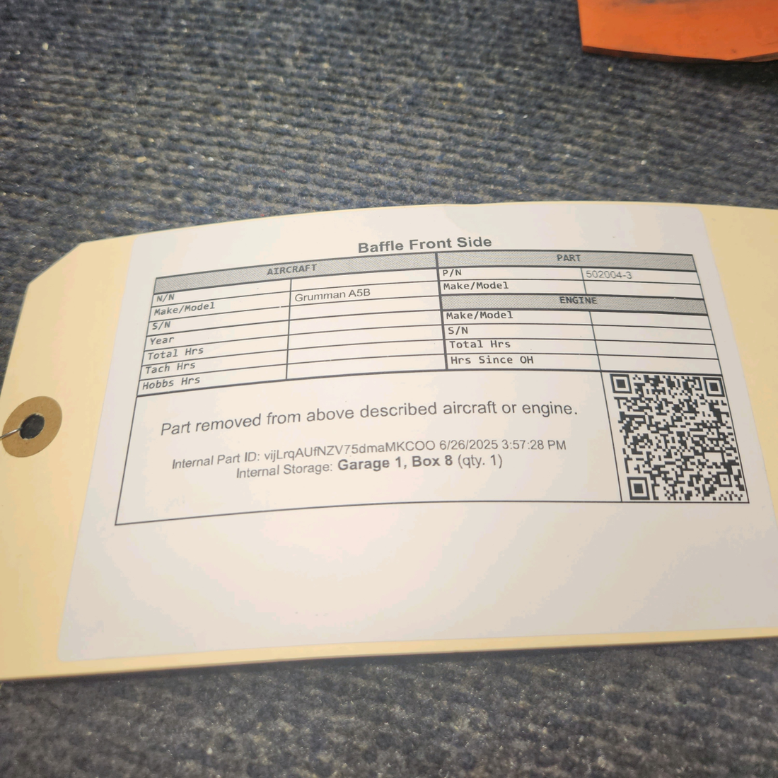 Used aircraft parts for sale, 502004-3 Grumman A5B Front Side Baffle