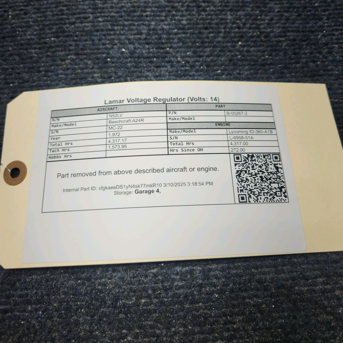 Used aircraft parts for sale, B-00267-2 Lamar Beechcraft A24R Voltage Regulator (Volts: 14)