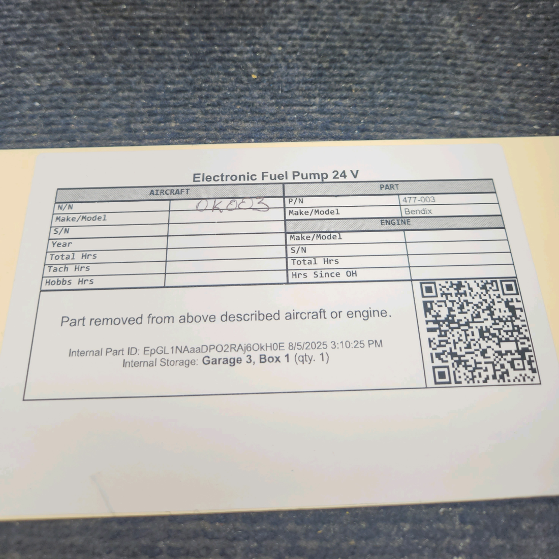 Used aircraft parts for sale, 477-003 Bendix Electronic Fuel Pump 24 V