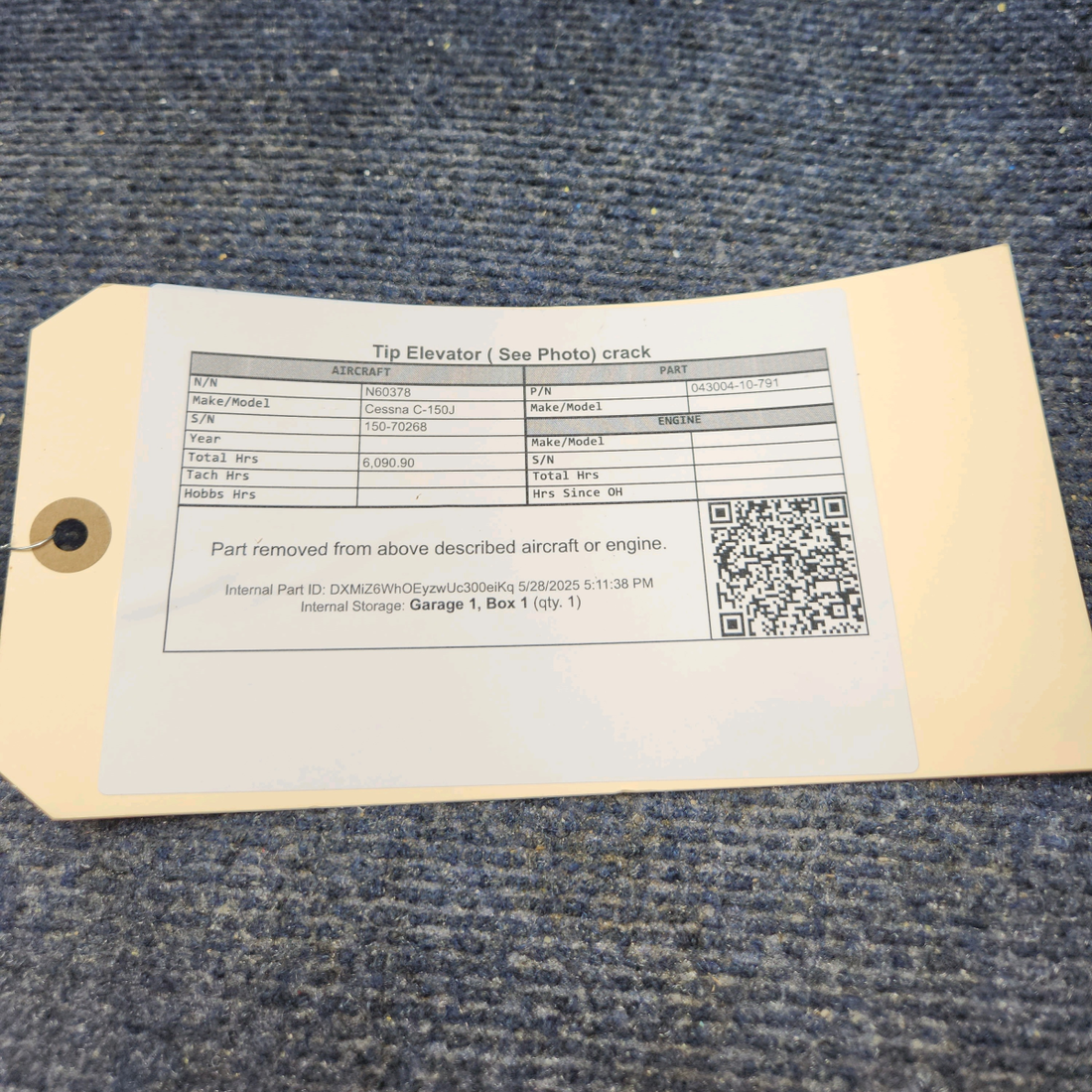 Used aircraft parts for sale, 043004-10-791 Cessna C-150J Elevator Tip