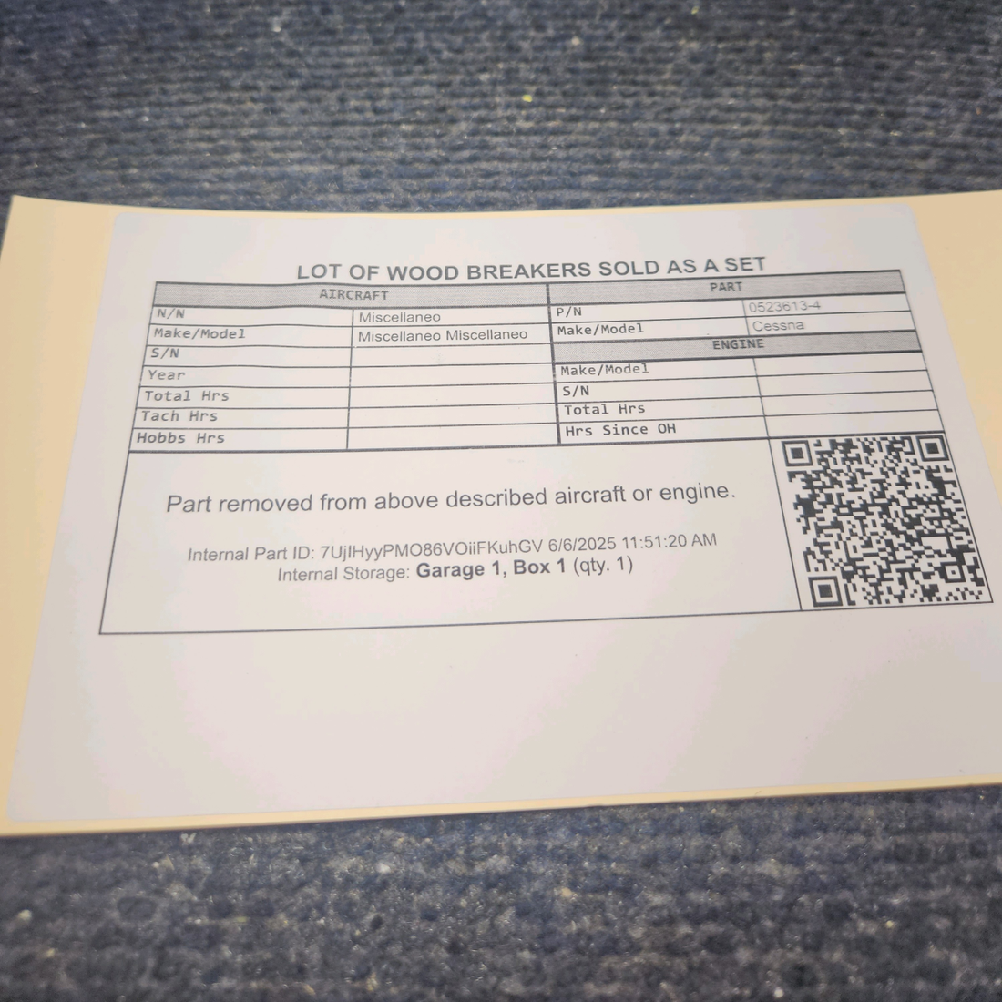 Used aircraft parts for sale, LOT OF WOOD BREAKERS Cessna 182P SOLD AS A SET