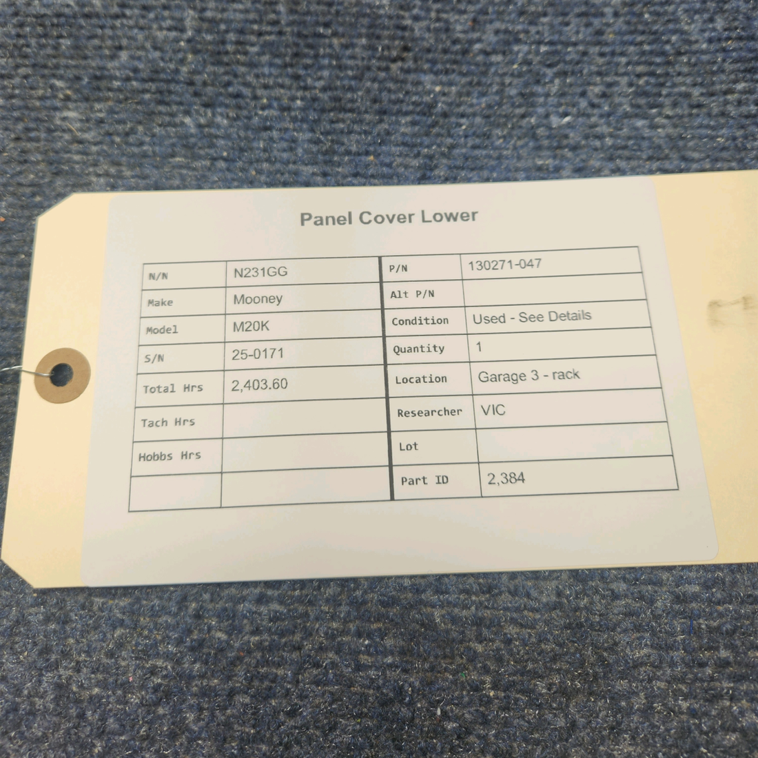 Used aircraft parts for sale, 130271-047 Mooney M20K PANEL COVER LOWER
