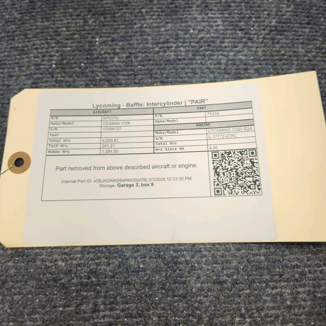 Used aircraft parts for sale, 75339 CESSNA 172K LYCOMING - BAFFLE: INTERCYLINDER "PAIR"