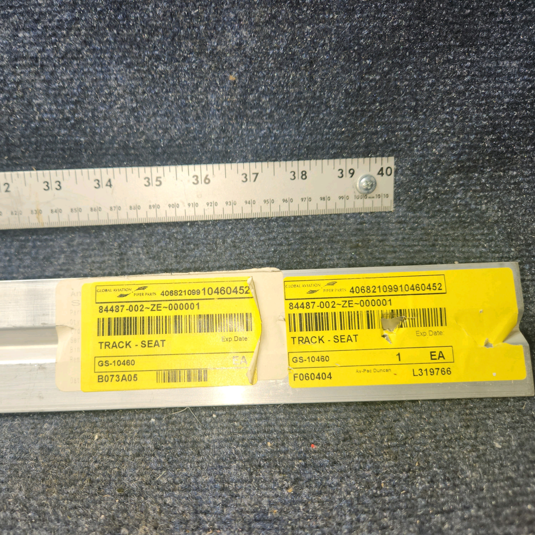 Used aircraft parts for sale, 84487-002 Piper PA-46 Seat Track Length: 23.25”
