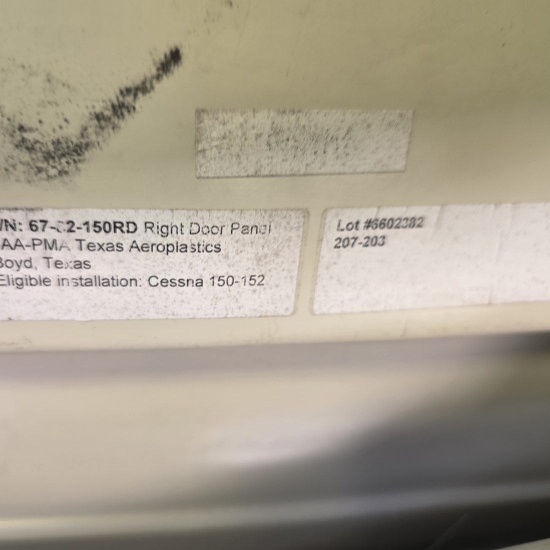 Used aircraft parts for sale, 67-82-150RD cessna 150G Door Panel - RH