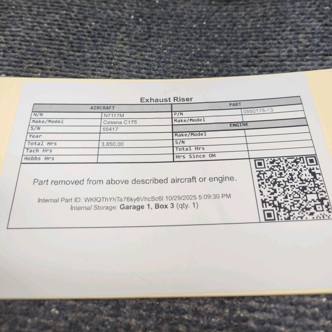 Used aircraft parts for sale, 0550176-14 Continental O-300 Cessna C175 Exhaust Riser