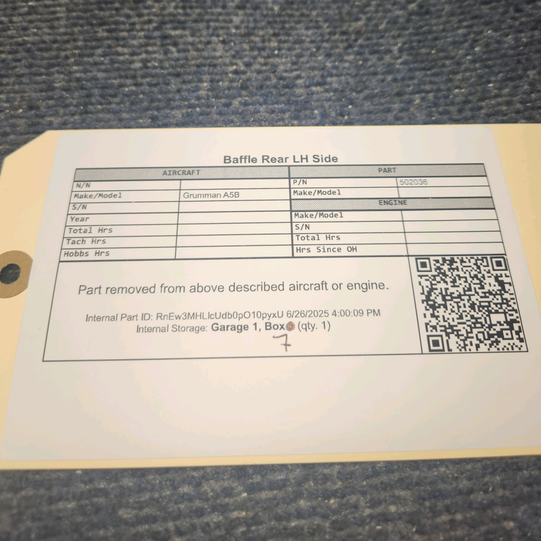 Used aircraft parts for sale, 502036 Grumman A5B Baffle Rear LH Side