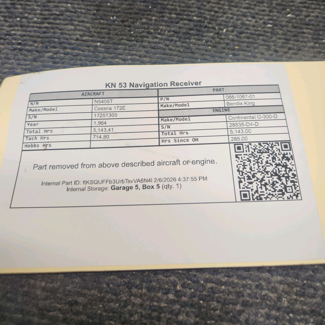 Used aircraft parts for sale, 066-1067-01 Bendix King KN 53 Cessna 172E Navigation Receiver