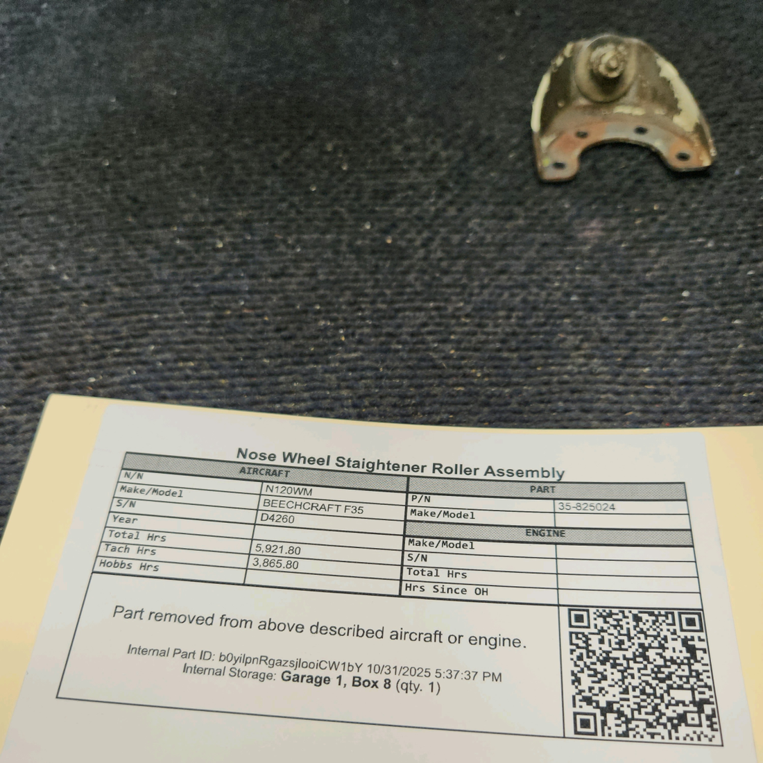 Used aircraft parts for sale, 35-825024 BEECHCRAFT F35 Nose Wheel Staightener Roller Assembly