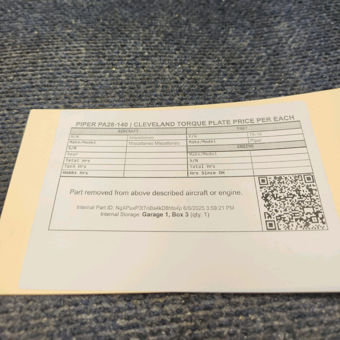 Used aircraft parts for sale, 755-818 Cleveland 75-16 Piper PA28-140 Torque Plate Assy (Rusted) PRICE PER EACH