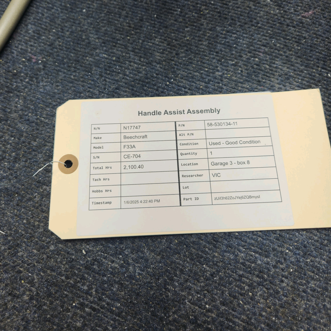Used aircraft parts for sale, 58-530134-11 Beechcraft F33A HANDLE ASSIST ASSEMBLY