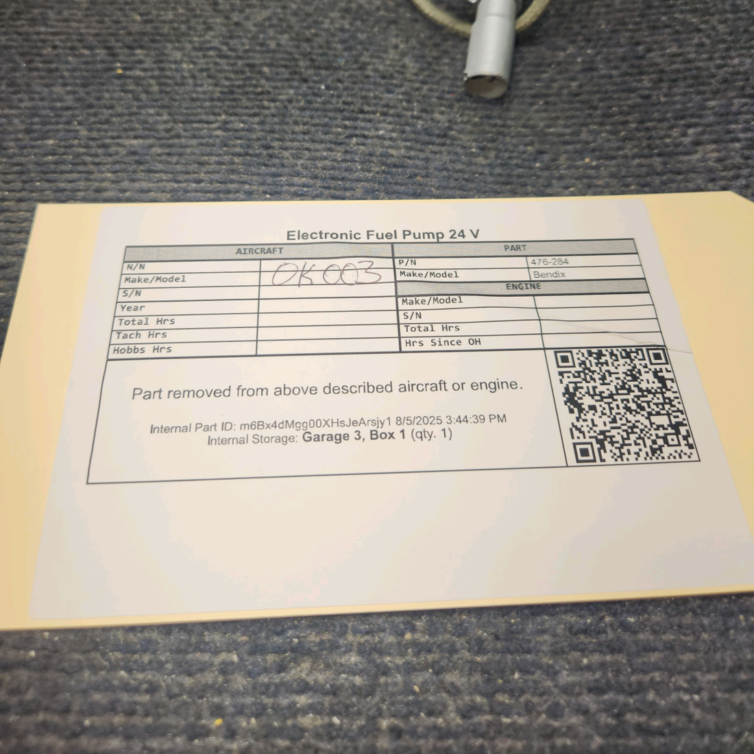 Used aircraft parts for sale, 476-284 Bendix Electronic Fuel Pump 24 V