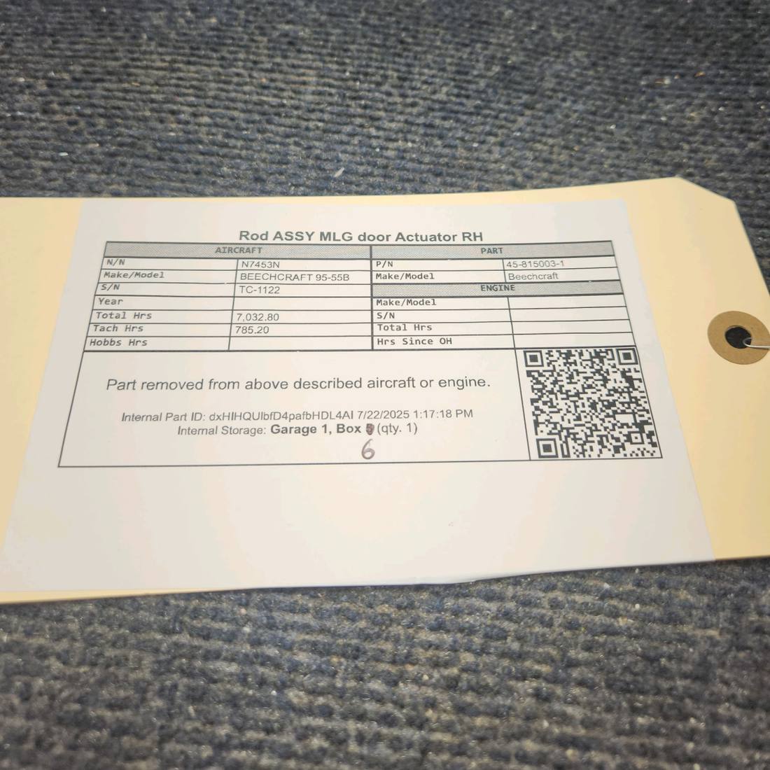 Used aircraft parts for sale, 45-815003-1 BEECHCRAFT 95-55B Rod Assembly MLG Door Actuator - RH