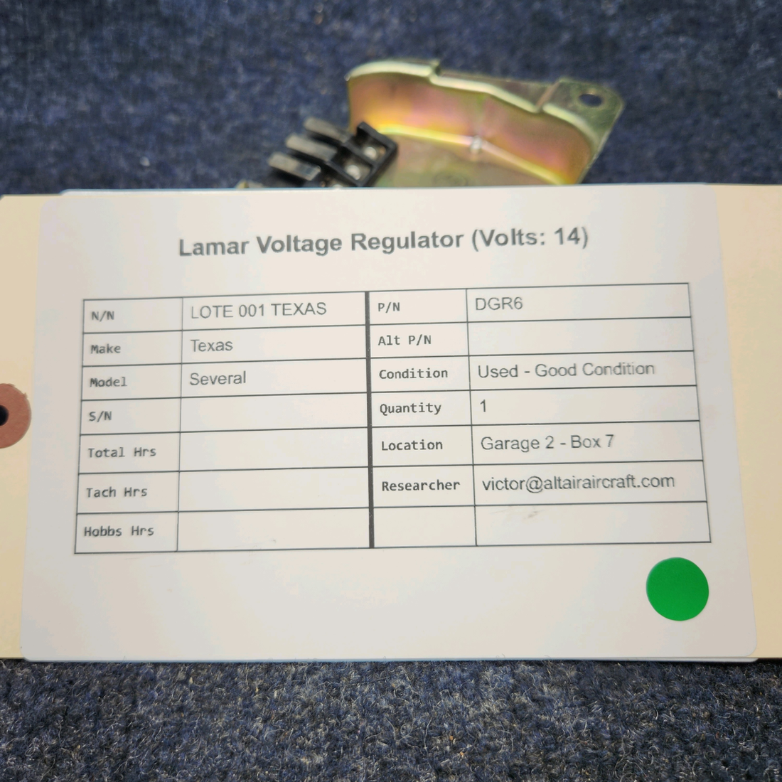 Used aircraft parts for sale, DGR6 Cessna Texas Several LAMAR VOLTAGE REGULATOR (VOLTS: 14)