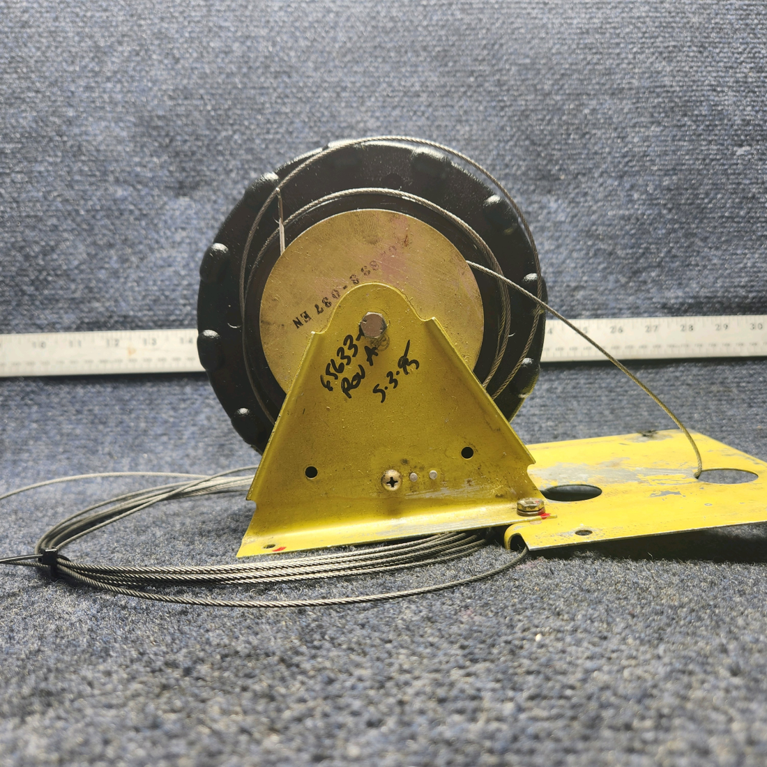 Used aircraft parts for sale, 68414-003 / 65633-000 PIPER PA28-161 Warrior III STABILATOR TRIM WHEEL W/ BRACKETS AND CABLE