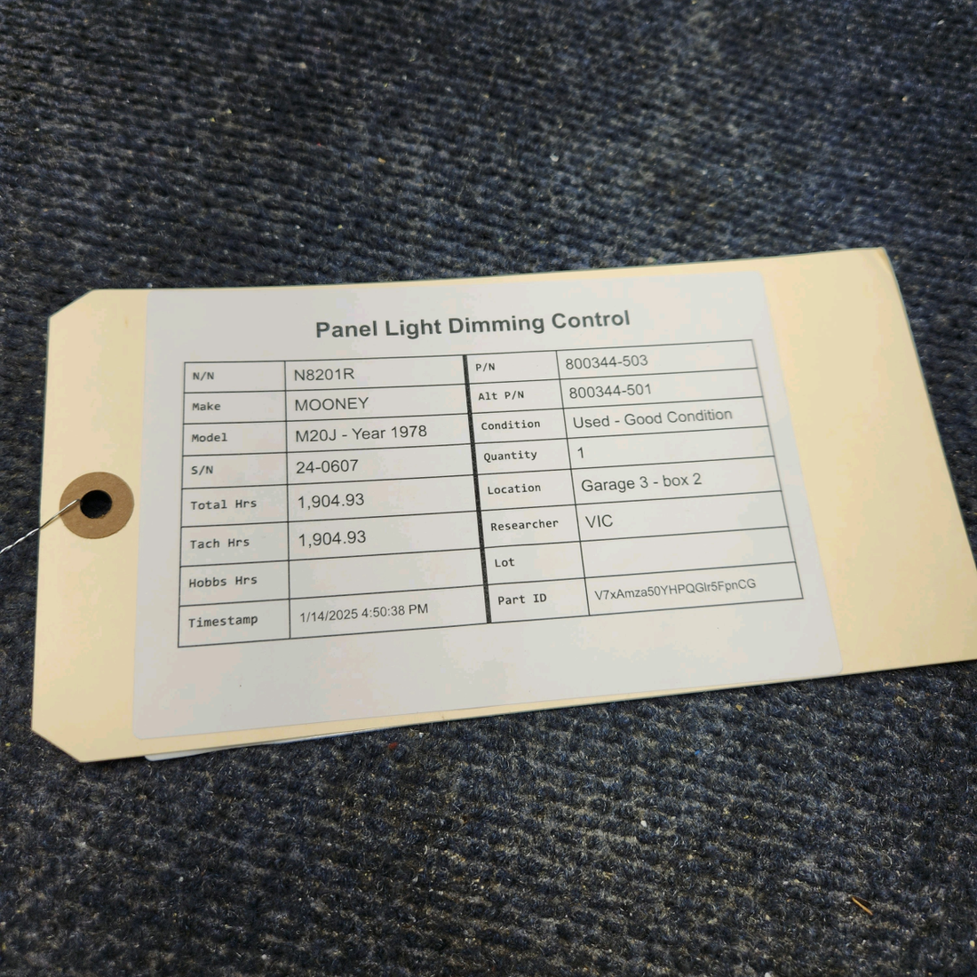 Used aircraft parts for sale, 800344-503 MOONEY M20J PANEL LIGHT DIMMING CONTROL