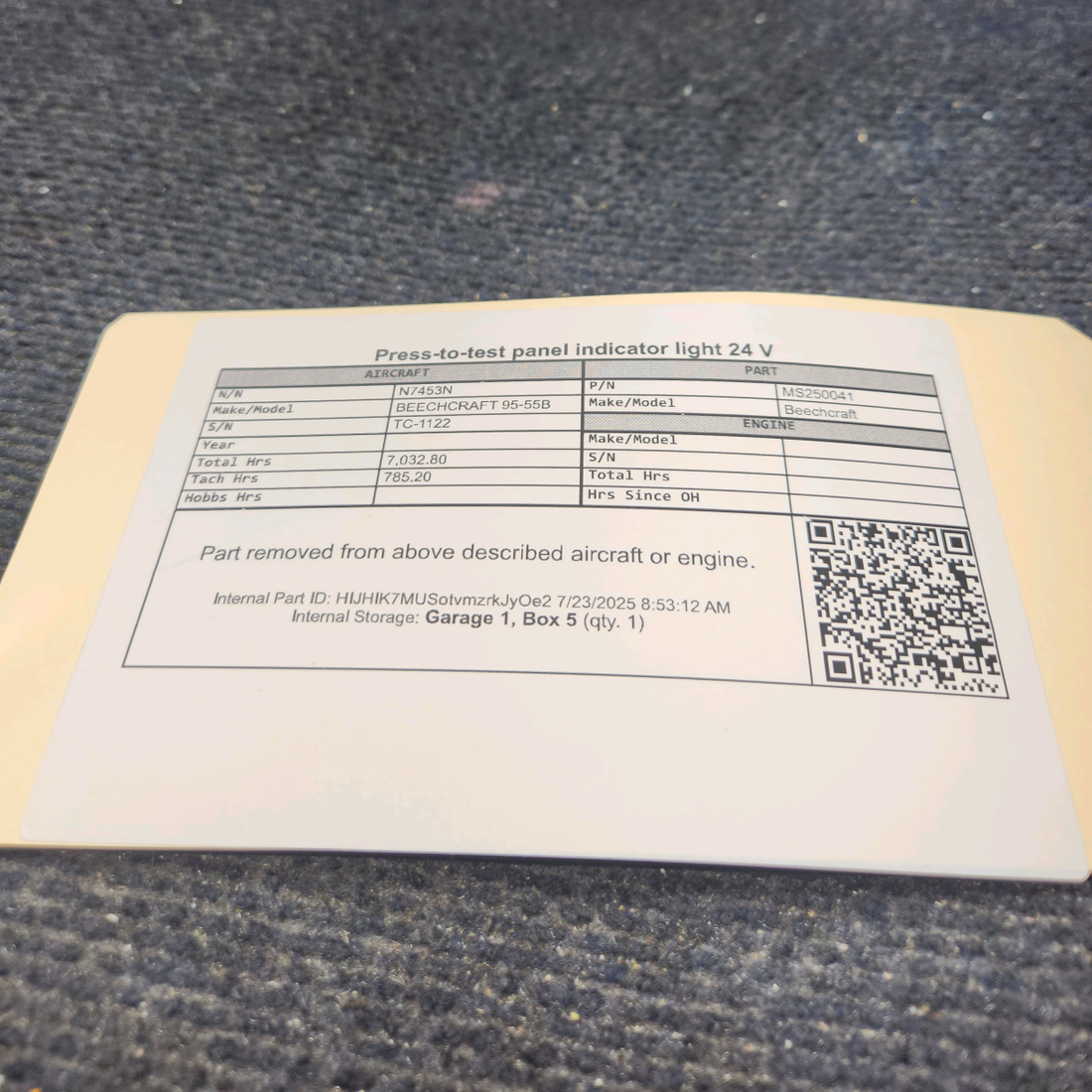 Used aircraft parts for sale, MS250041 BEECHCRAFT 95-55B Press-to-Test Indicator Light - Set of 3