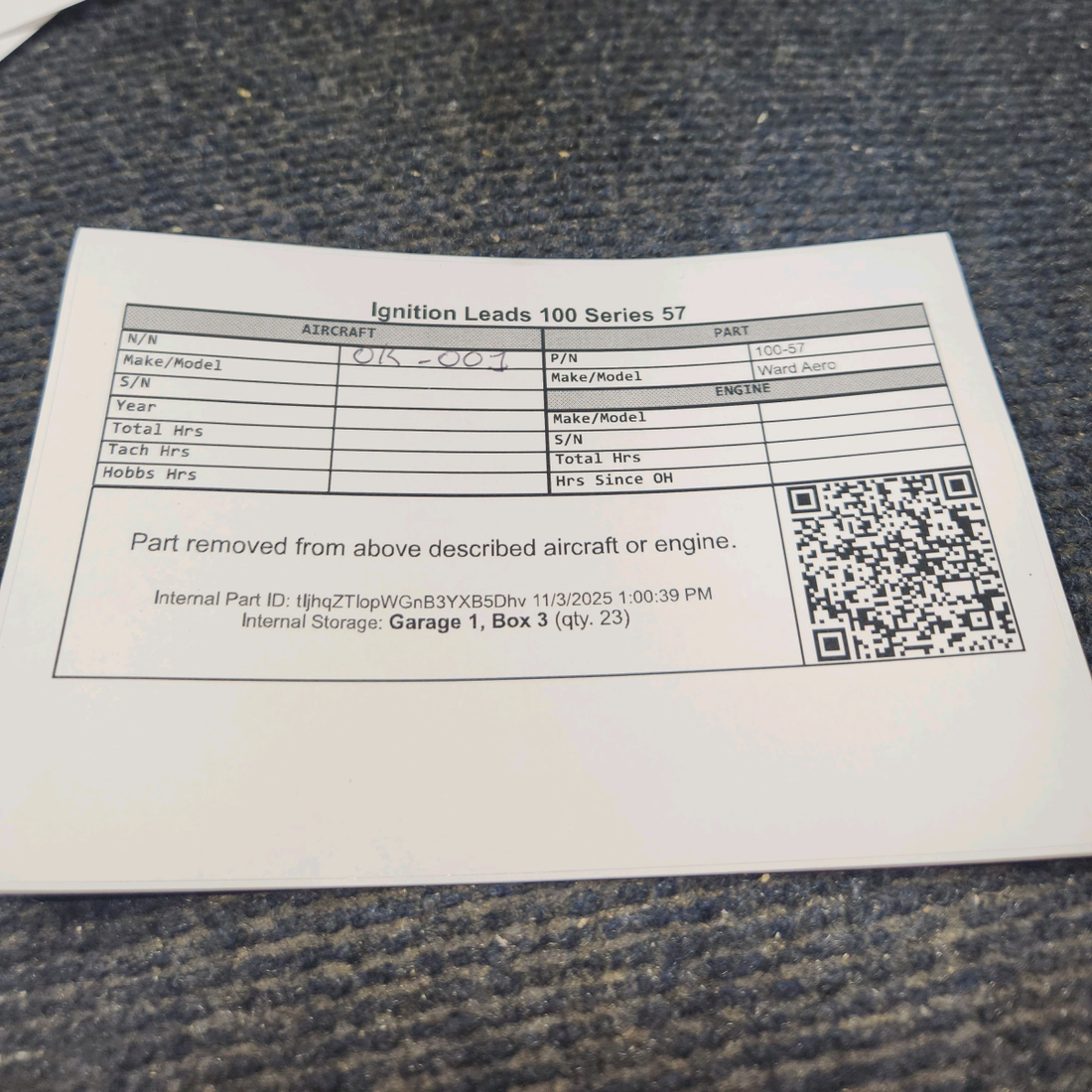 Used aircraft parts for sale, 100-57 Ward Aero 100 Series Continental, Lycoming Repair Kit for Ignition Leads