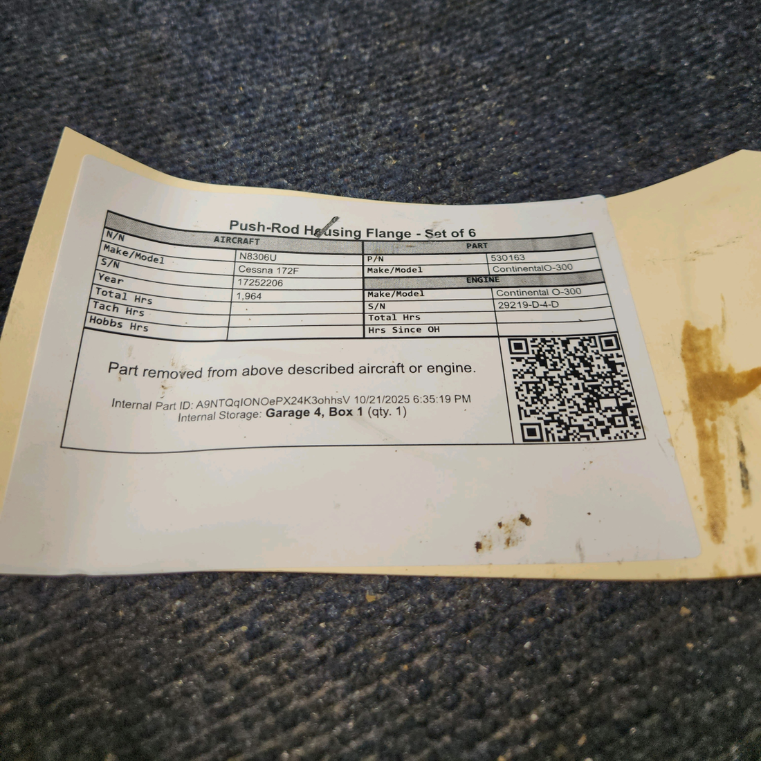 Used aircraft parts for sale, 530163 Continental O-300-D Cessna 172F Push-Rod Housing Flange - Set of 6