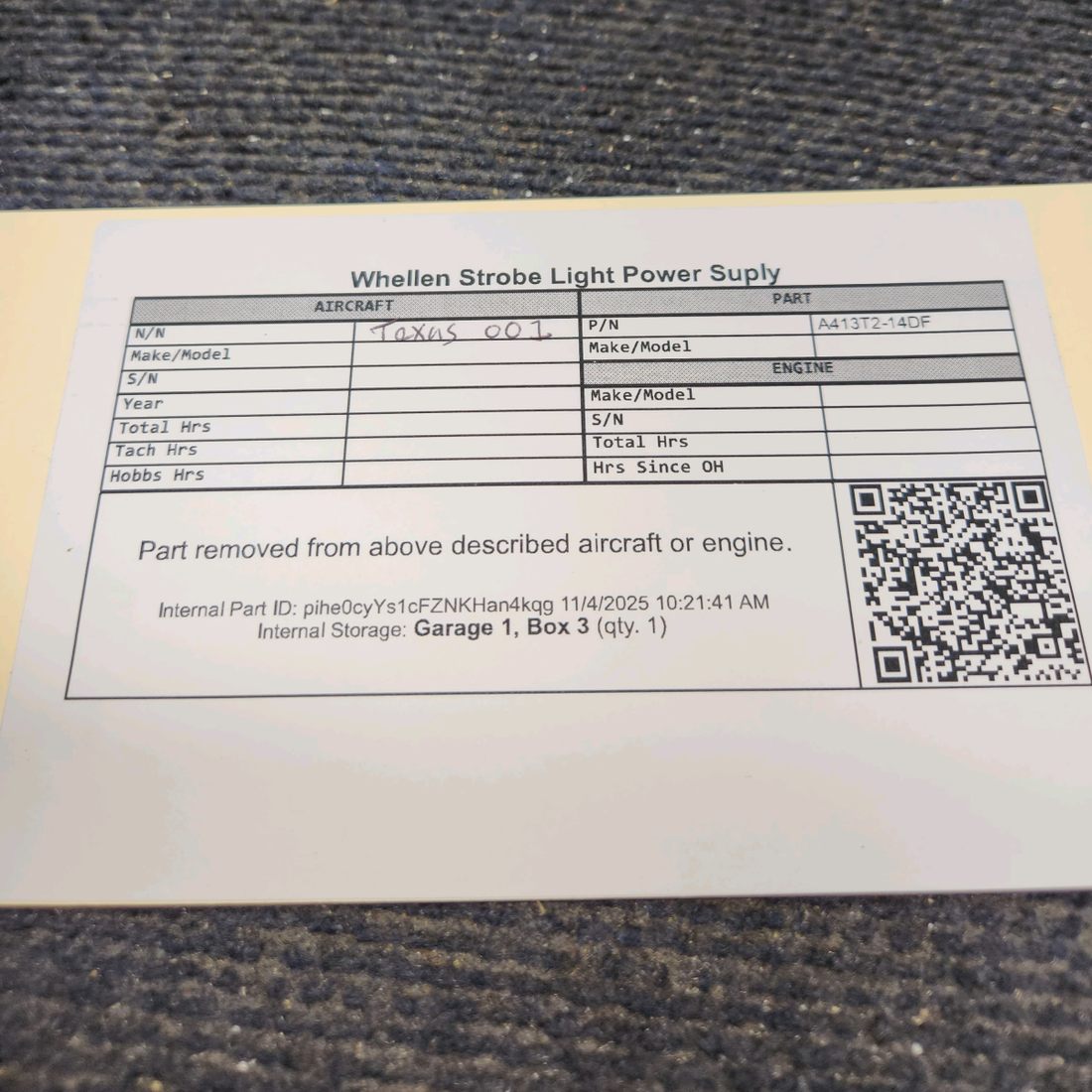 Used aircraft parts for sale, A413-T2-14DF Whelen HD Strobe Light Power Supply 12V