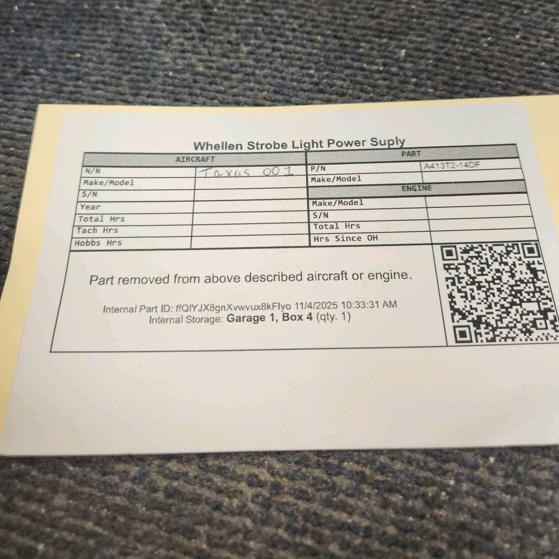 Used aircraft parts for sale, A413T2-14DF Whelen A413, T3-28 Strobe Light Power Supply 28V