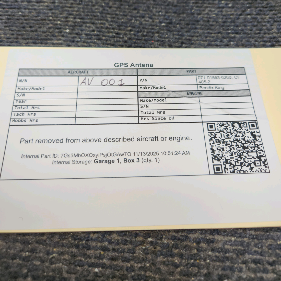 Used aircraft parts for sale, 071-01553-0200 Bendix King CI 405-2 Piper PA28-140 GPS Antena