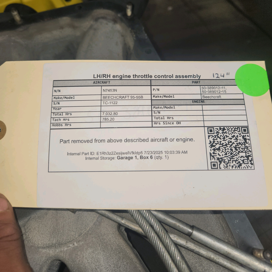 Used aircraft parts for sale, 50‑389012‑11 BEECHCRAFT 95-55B Engine Throttle Control Assembly – LH/RH, 124"