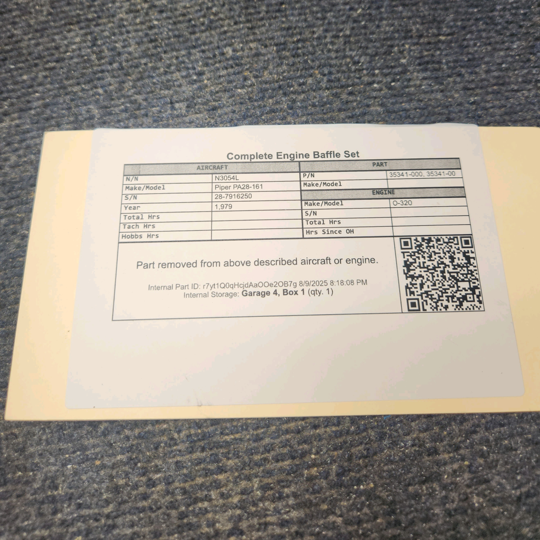 Used aircraft parts for sale, 35341-000 Piper PA28-161 Complete Engine Baffle Set