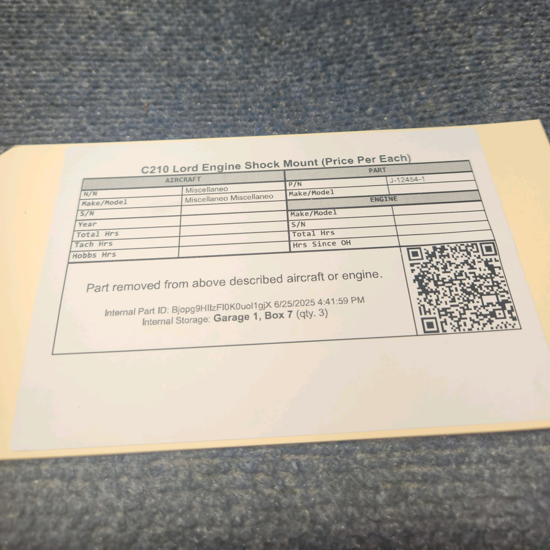 Used aircraft parts for sale, J-12454-1 Lord Piper PA28-140 Engine Shock Mount (Price Per Each)