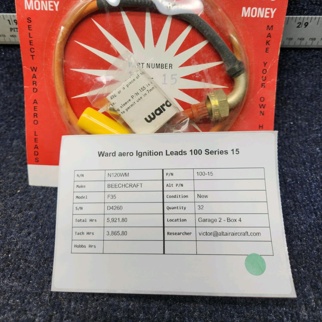 Used aircraft parts for sale, 100-15 BEECHCRAFT F35 WARD AERO IGNITION LEADS 100 SERIES 15