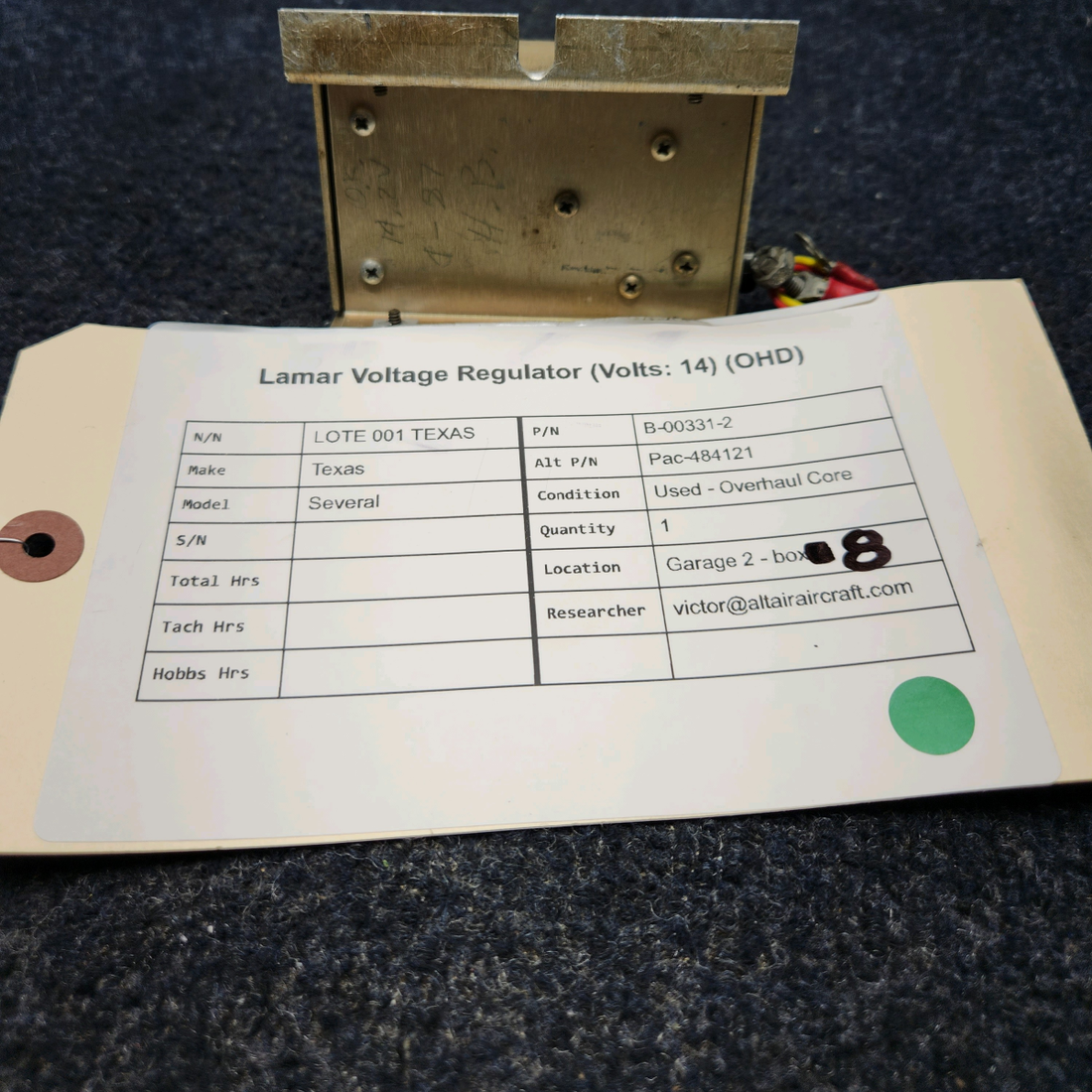 Used aircraft parts for sale, B-00331-2 Lamar Texas Several LAMAR VOLTAGE REGULATOR (VOLTS: 14) (OHD)