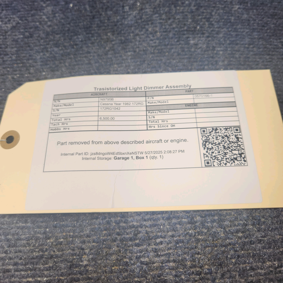 Used aircraft parts for sale, 0570166-1 Cessna 172RG Transistorized Light Dimmer Assembly