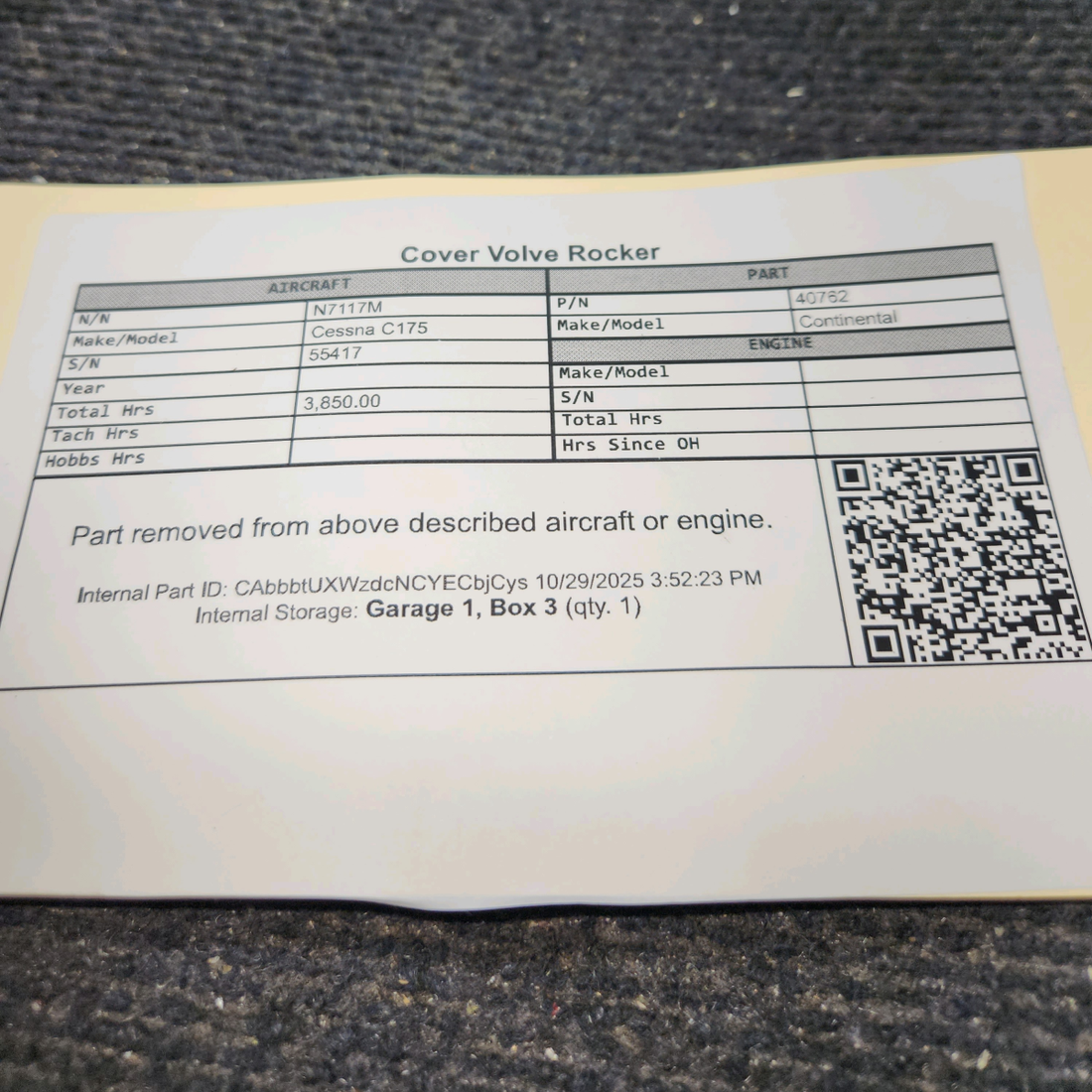 Used aircraft parts for sale, 40762 Continental O-200, O-300 Cessna C175 Valve Rocker Covers
