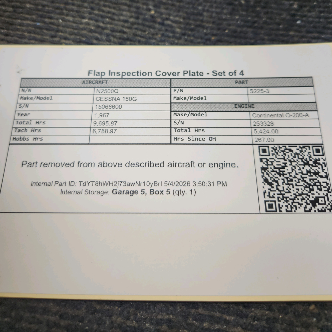 Used aircraft parts for sale, S225-3 cessna 150G Flap Inspection Cover Plate - Set of 4
