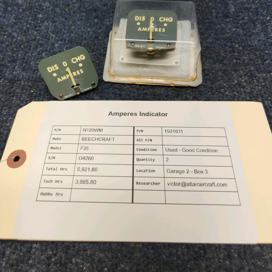 Used aircraft parts for sale, 1501611 BEECHCRAFT F35 AMPERES INDICATOR