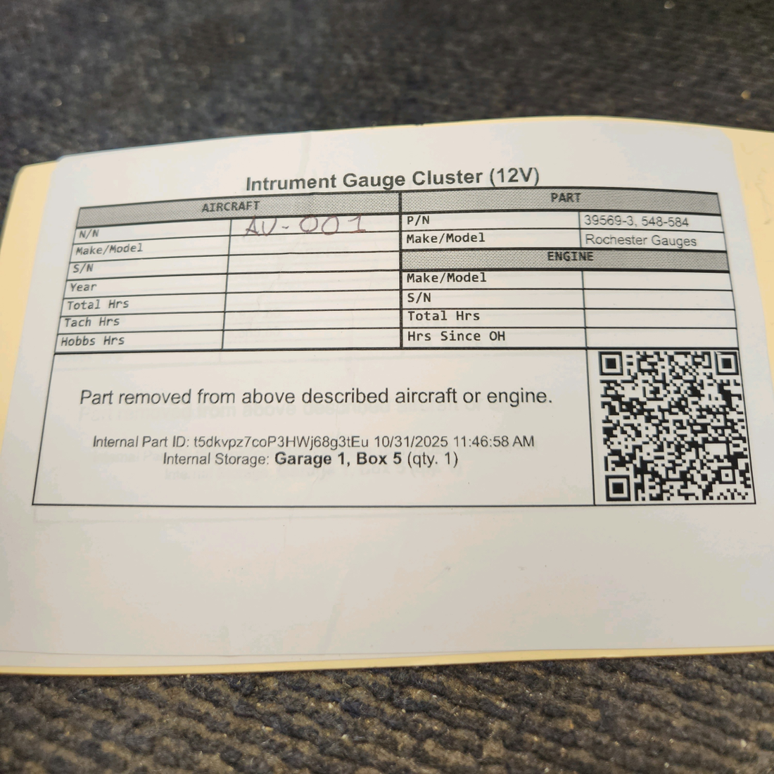 Used aircraft parts for sale, 39569-003 Rochester Gauges Piper PA34-220T Intrument Gauge Cluster (12V)