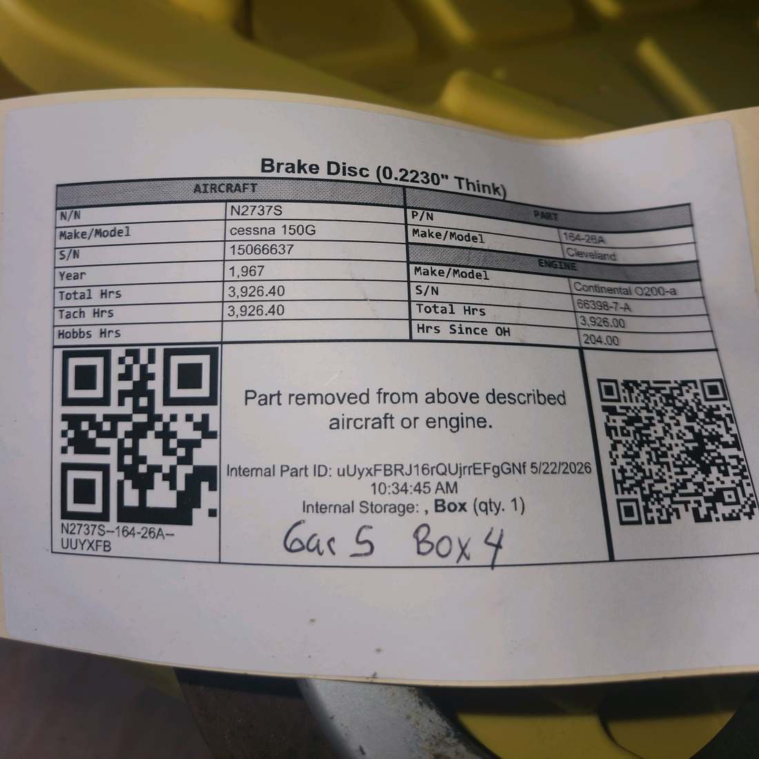 Used aircraft parts for sale, 164-26A Cleveland cessna 150G Brake Disc – 0.2345 in Thickness