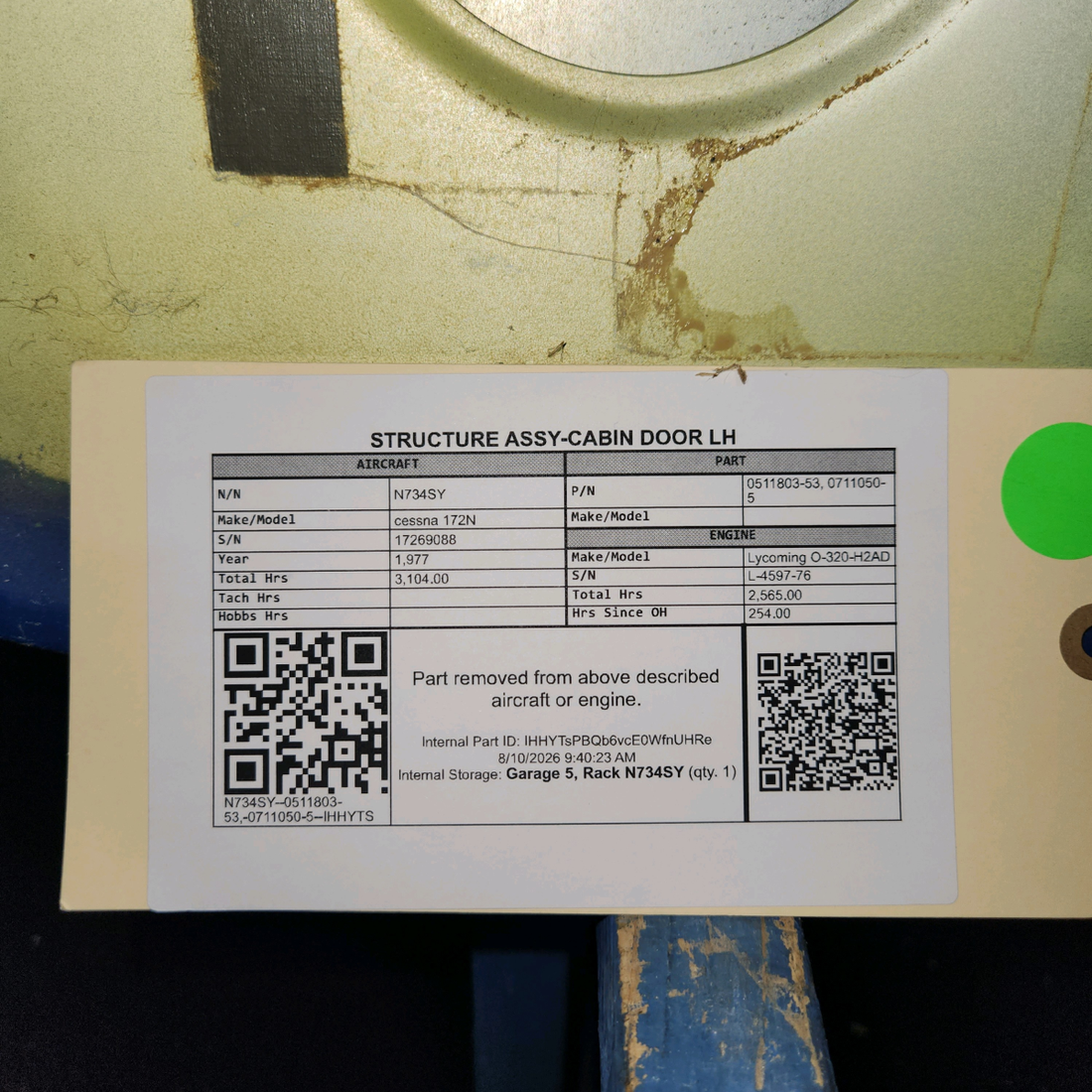 Used aircraft parts for sale, 0511803-53, 0711050-5 cessna 172N Cabin Door LH - Structure Assembly