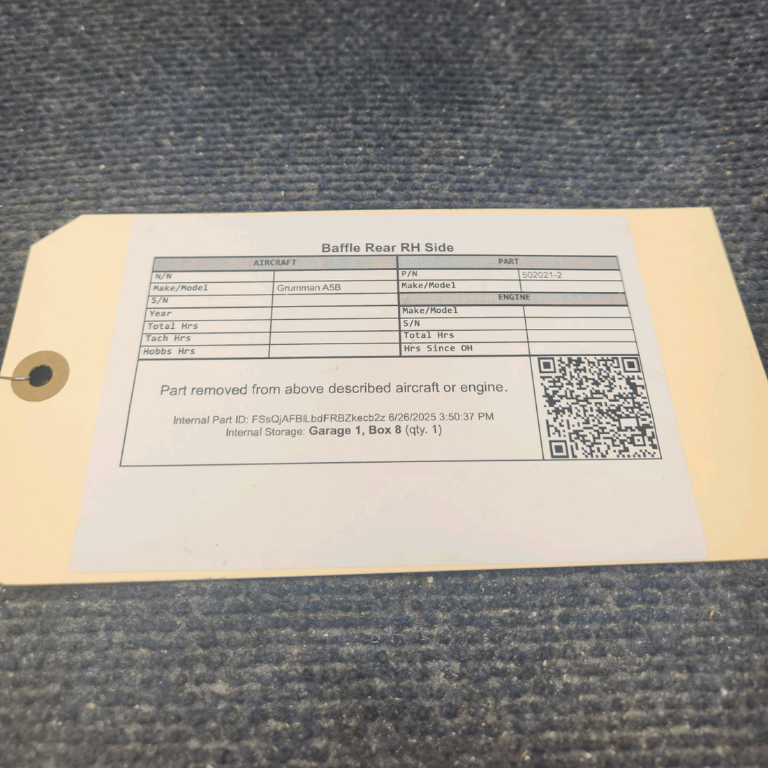 Used aircraft parts for sale, 502021-2 Grumman A5B Rear Baffle - RH