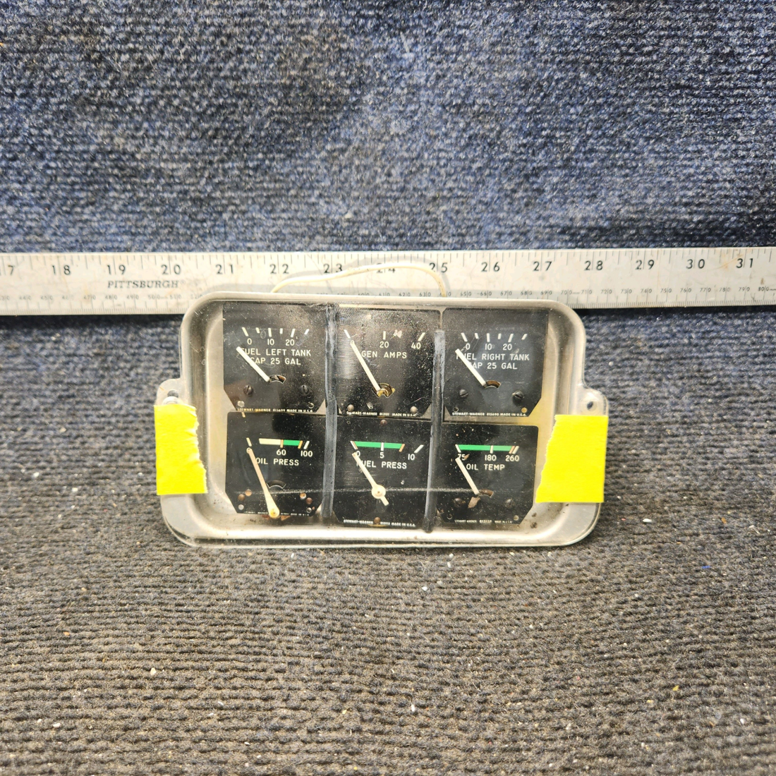 Used aircraft parts for sale, 821036, 821038, 821037 Stewart-Warner Piper PA-28-140 Instrument Cluster