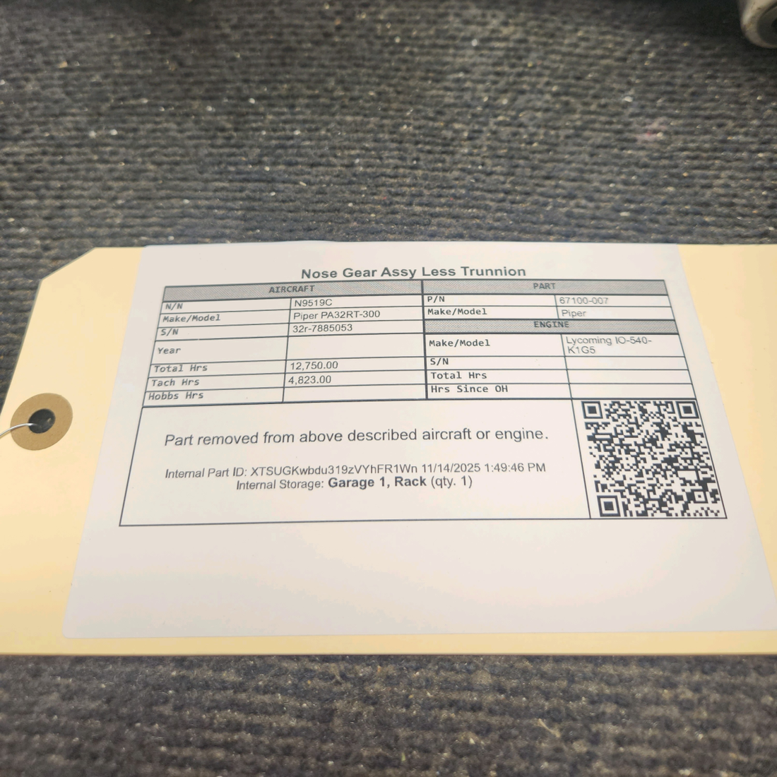 Used aircraft parts for sale, 67100-007 Piper PA32RT-300 Nose Gear Assembly – Less Trunnion