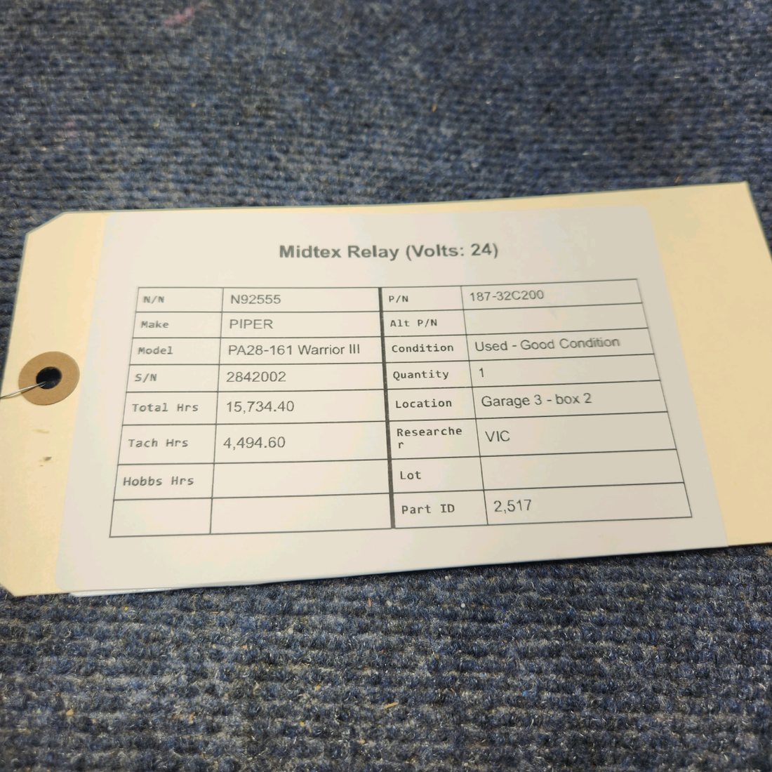 Used aircraft parts for sale, 187-32C200 PIPER PA28-161 Warrior III MIDTEX RELAY (VOLTS: 24)