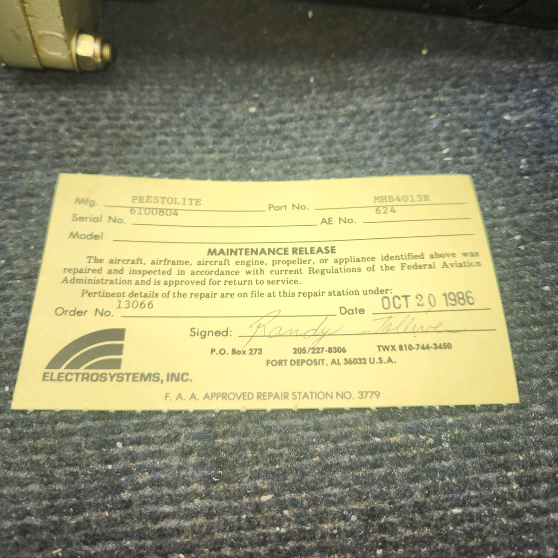 Used aircraft parts for sale, MHB-4013 Prestolite Starter 24V