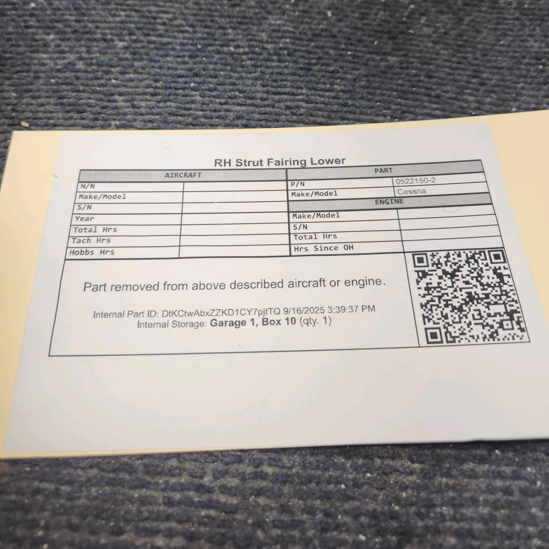 Used aircraft parts for sale, 0522150-2 Cessna 172RG Strut Fairing Lower - RH