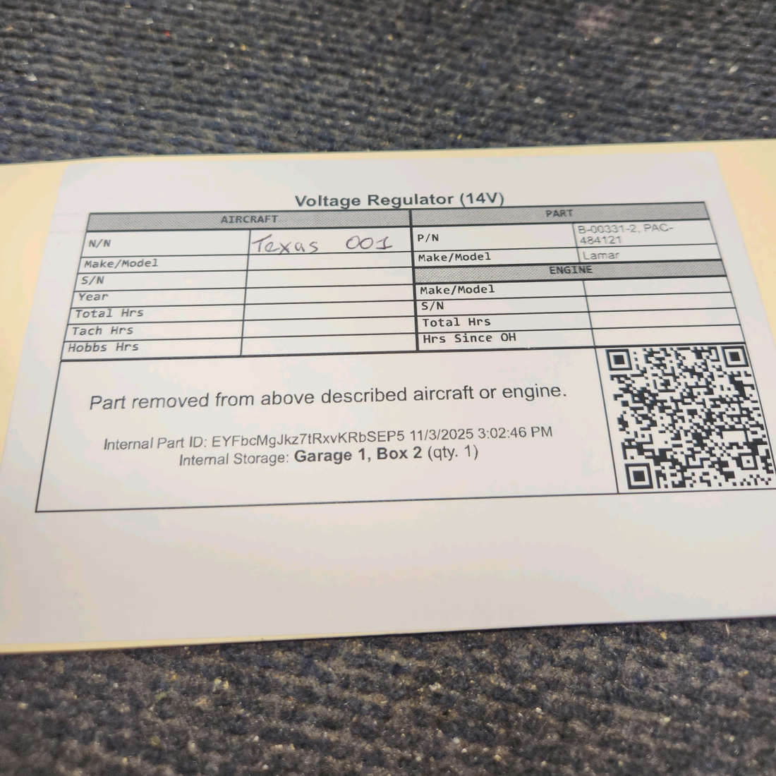 Used aircraft parts for sale, B-00331-2 Lamar Voltage Regulator (14V)