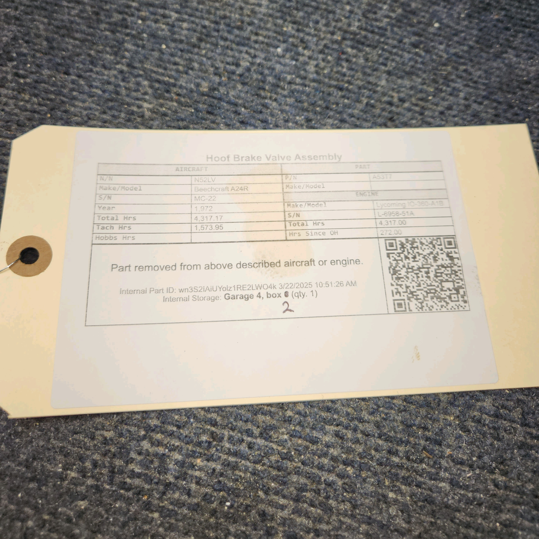 Used aircraft parts for sale, A53T7 Beechcraft A24R Hoof Brake Valve Assembly