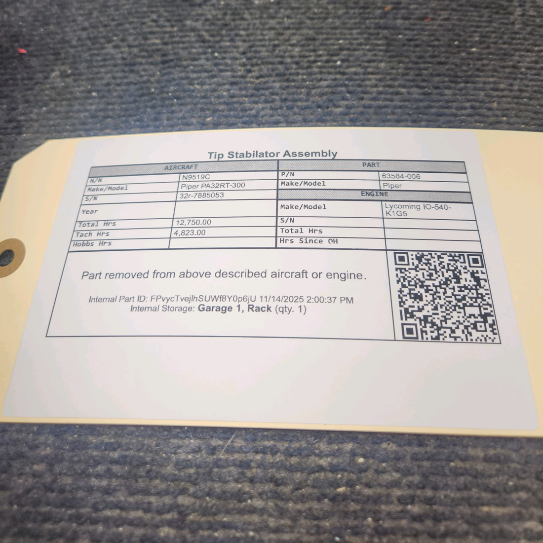 Used aircraft parts for sale, 63584-006 Piper PA32RT-300 Tip Stabilator Assembly