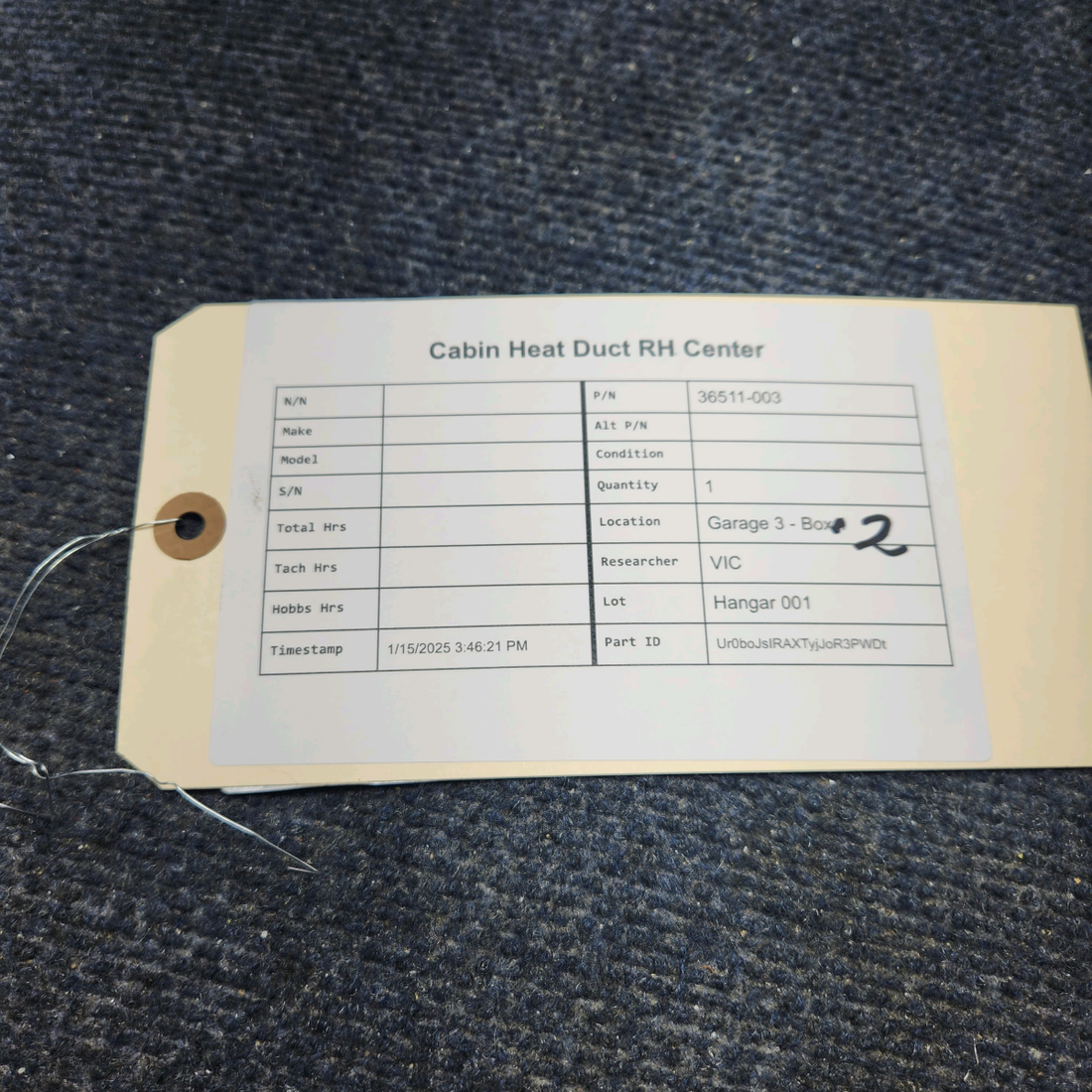Used aircraft parts for sale, 36511-003 Piper PA28-161 CABIN HEAT DUCT RH CENTER