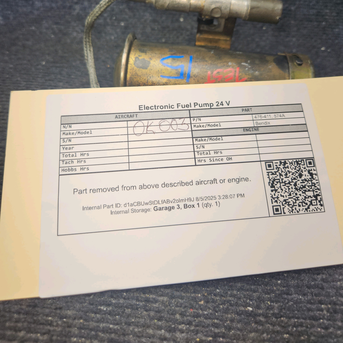 Used aircraft parts for sale, 476-411 Bendix Electronic Fuel Pump 24 V