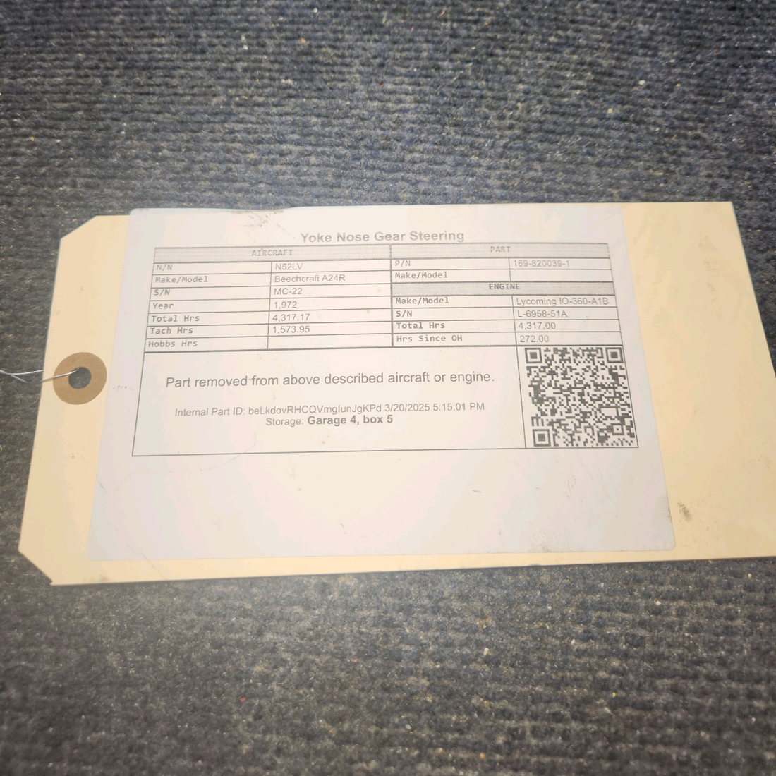 Used aircraft parts for sale, 169-820039-1 Beechcraft A24R Yoke Nose Gear Steering